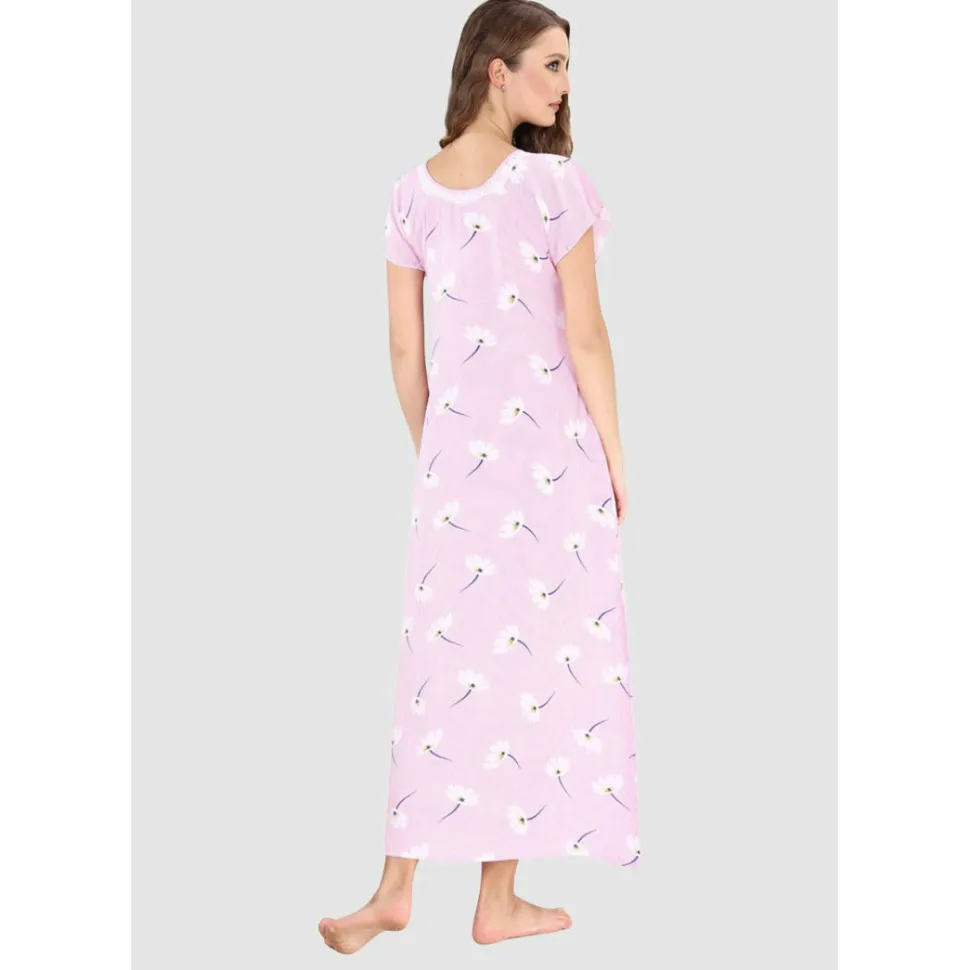 Buy 100% Rayon Lace Trim Long Floral Nighty