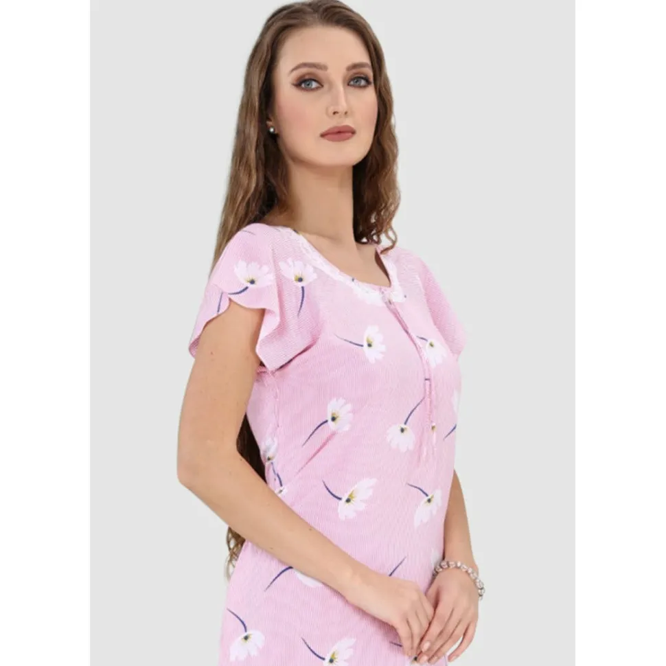 Buy 100% Rayon Lace Trim Long Floral Nighty