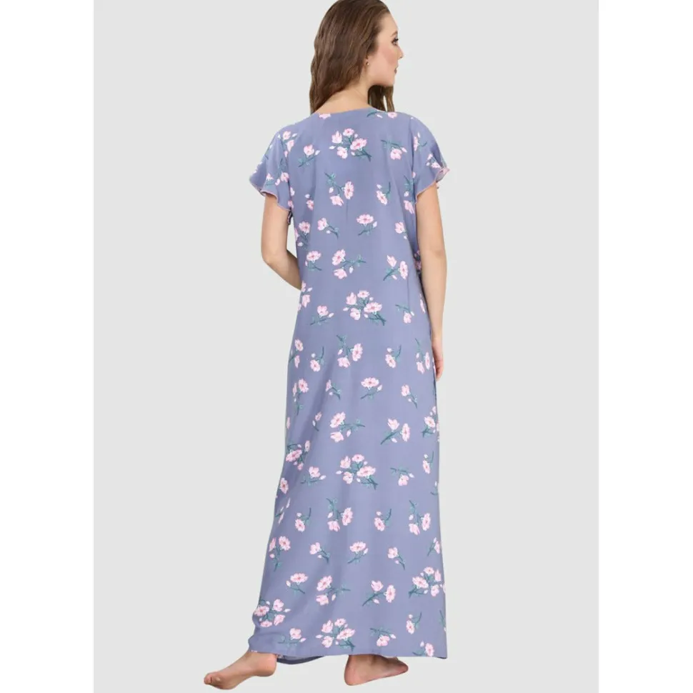 Buy 100% Rayon Short Sleeve Long Floral Nighty