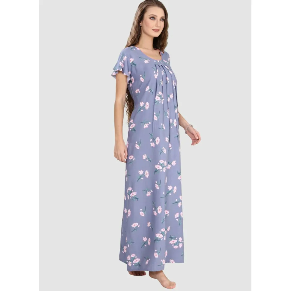 Buy 100% Rayon Short Sleeve Long Floral Nighty