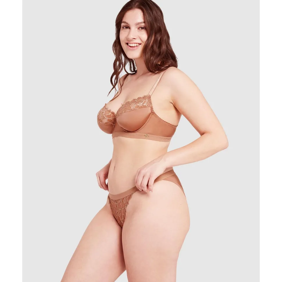 Buy Arum Gloss Wired Half Cup Longline Bra with Lace-Mocha Mousse
