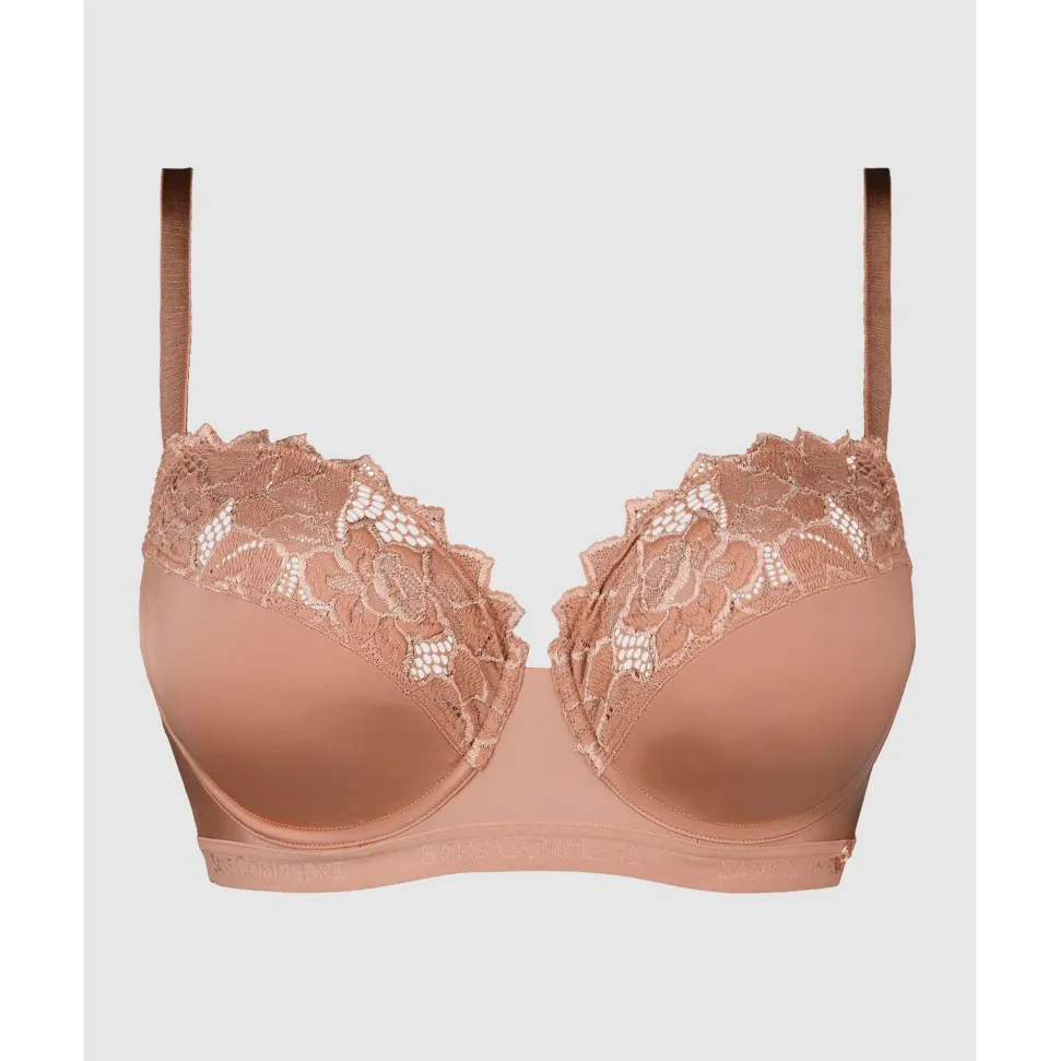 Buy Arum Gloss Wired Half Cup Longline Bra with Lace-Mocha Mousse