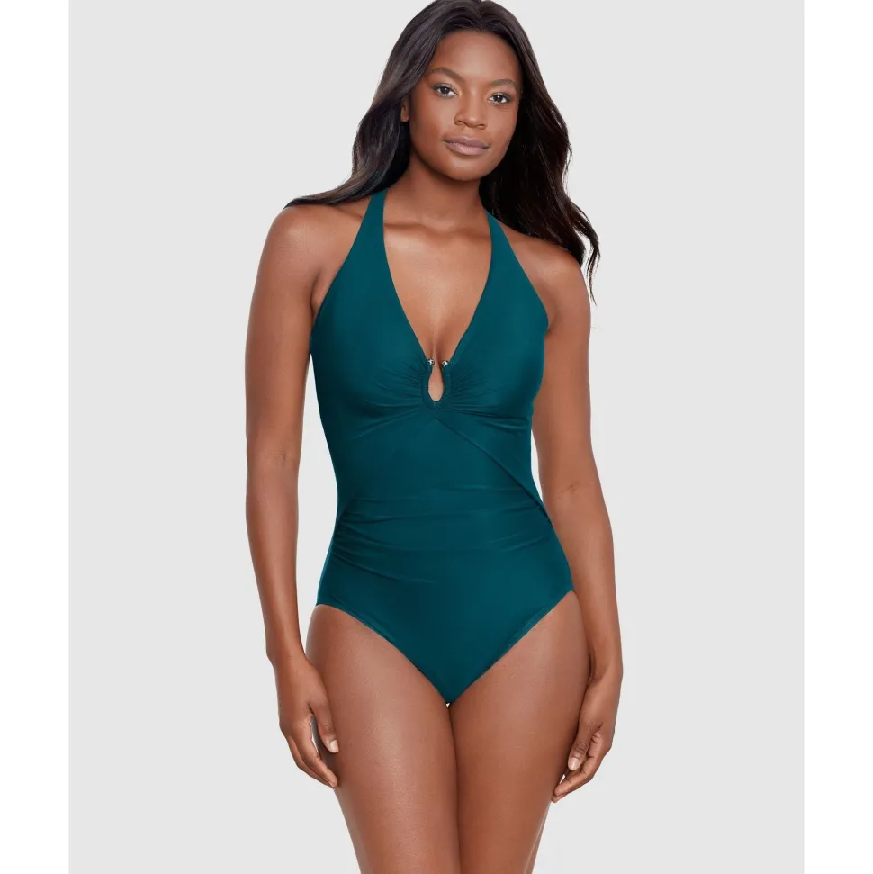 Buy Bling Plunge Neck One Piece Shaping Swimsuit