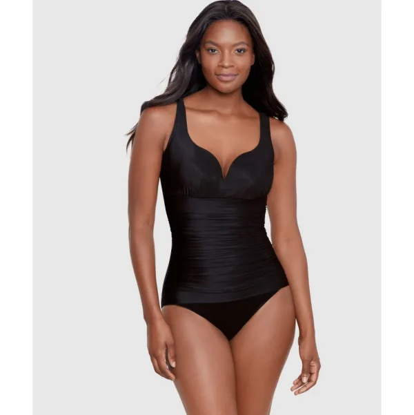 Buy Cherie Sweetheart Plunge Ruched One Piece Shaping Swimsuit-Black