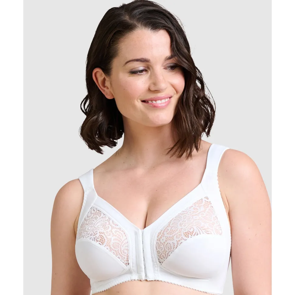 Buy Clara Wirefree Front Closure Bra with Lace-White