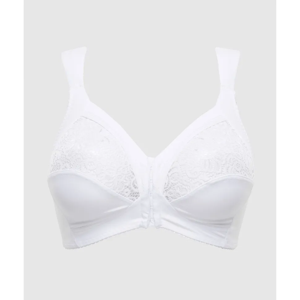 Buy Clara Wirefree Front Closure Bra with Lace-White