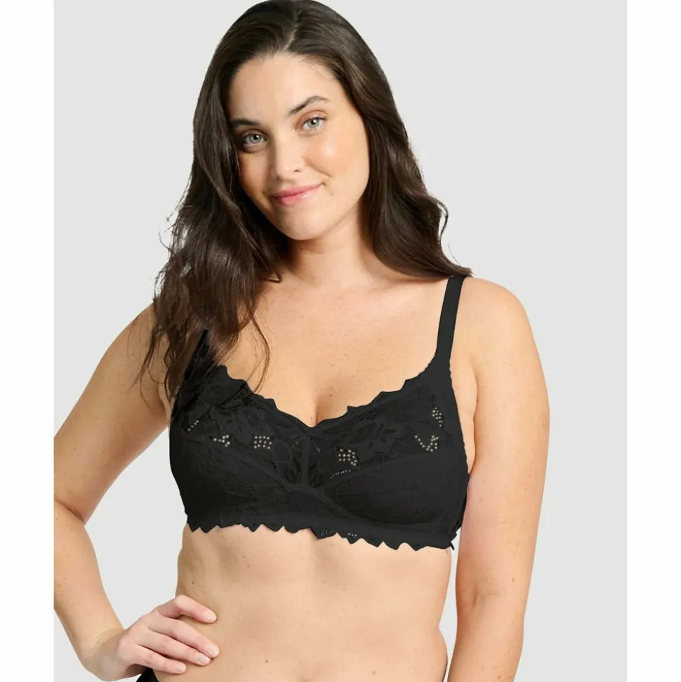 Buy Coton d'Arum Organic Cotton Wirefree Lacy Bra-Black