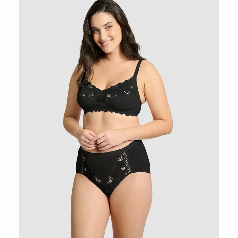 Buy Coton d'Arum Organic Cotton Wirefree Lacy Bra-Black