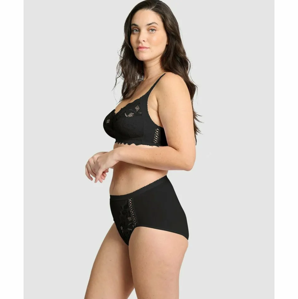 Buy Coton d'Arum Organic Cotton Wirefree Lacy Bra-Black