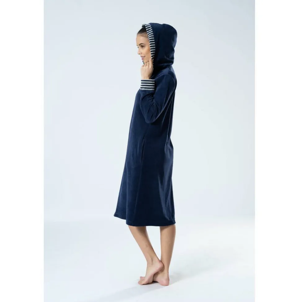 Buy Denver Cotton Velour Hooded Knee-Length Zip-Up Robe
