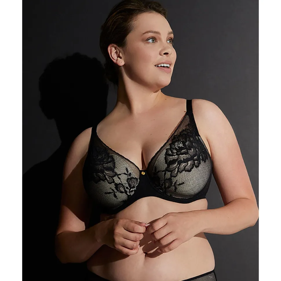 Buy Flora Contour Wired Padded Demi Cup Lace Bra Black/It Mocha