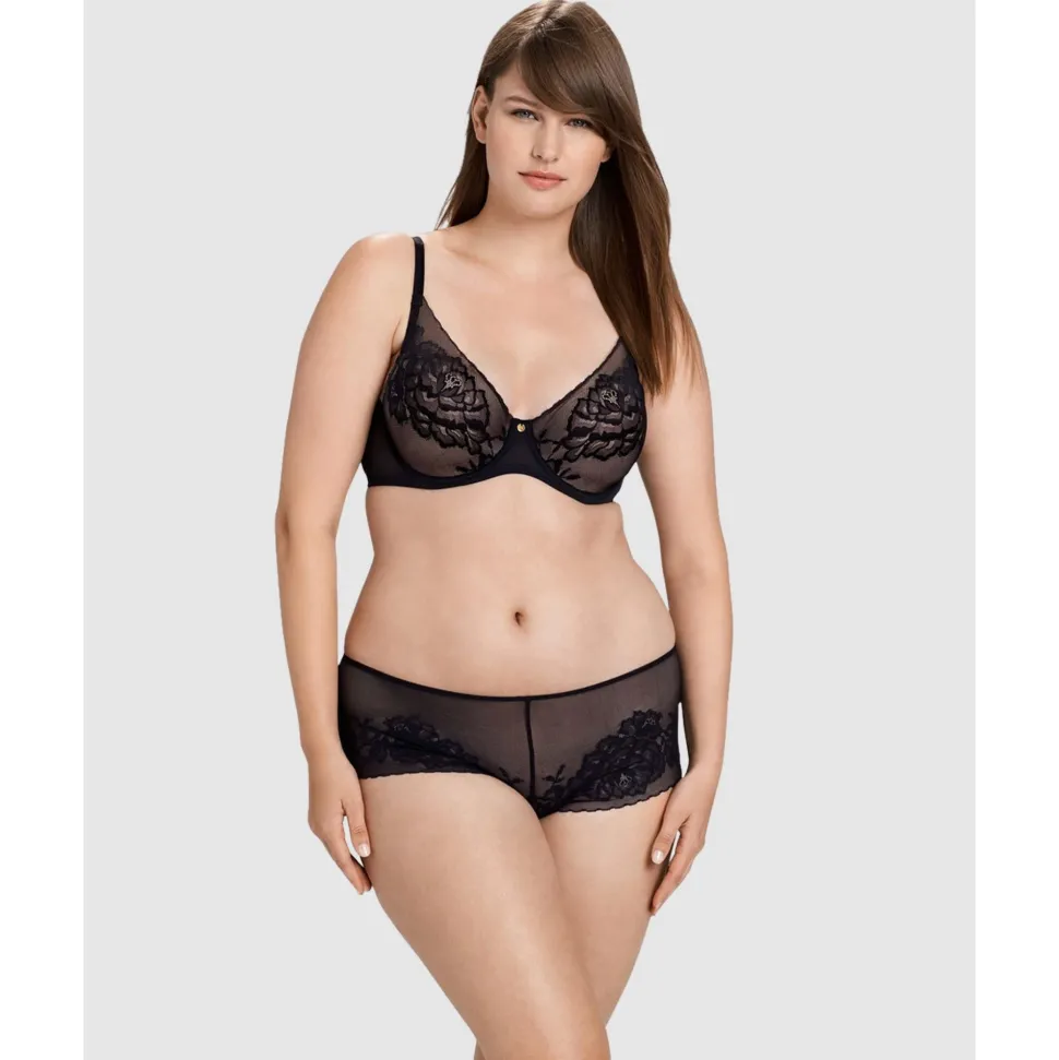 Buy Flora Contour Wired Padded Demi Cup Lace Bra Black/It Mocha