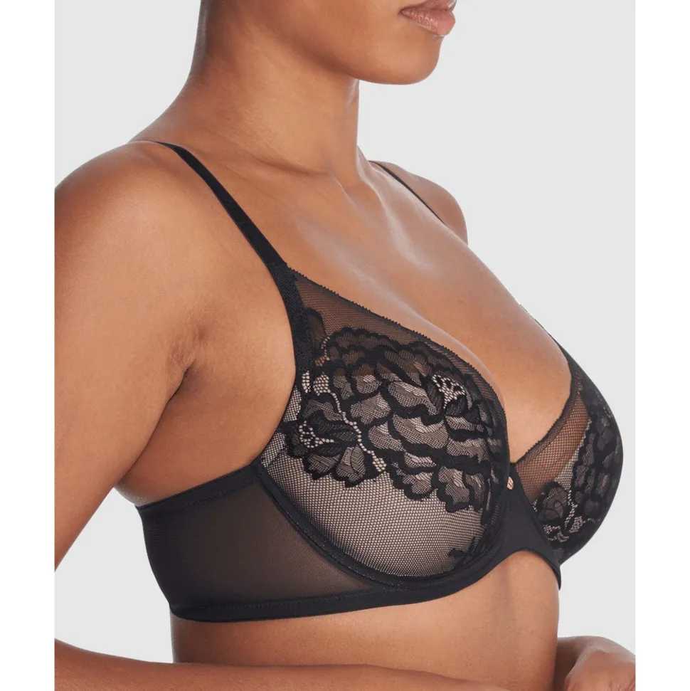 Buy Flora Contour Wired Padded Demi Cup Lace Bra Black/It Mocha