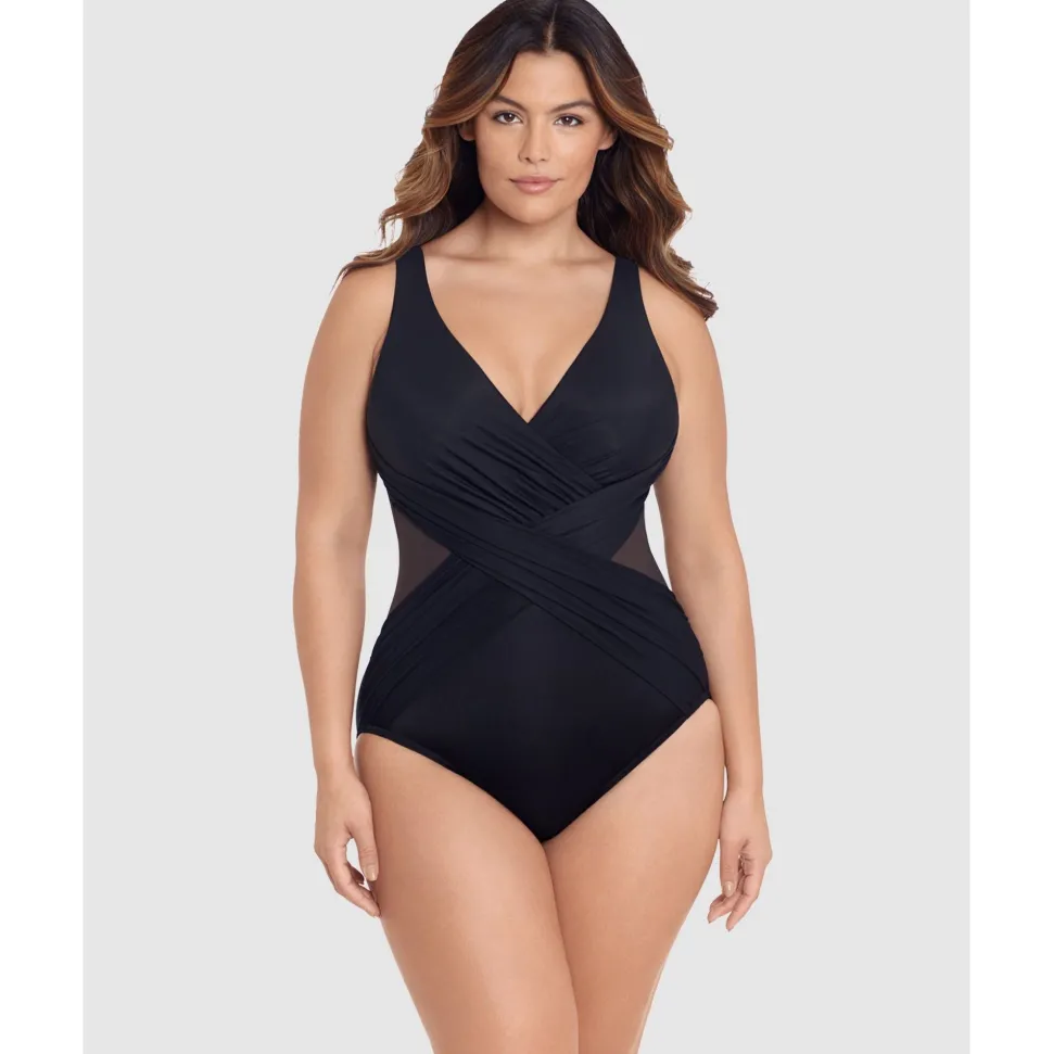 Buy Illusionists Crossover Draped Shaping Swimsuit PLUS-Black