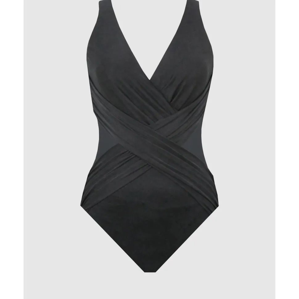Buy Illusionists Crossover Draped Shaping Swimsuit PLUS-Black