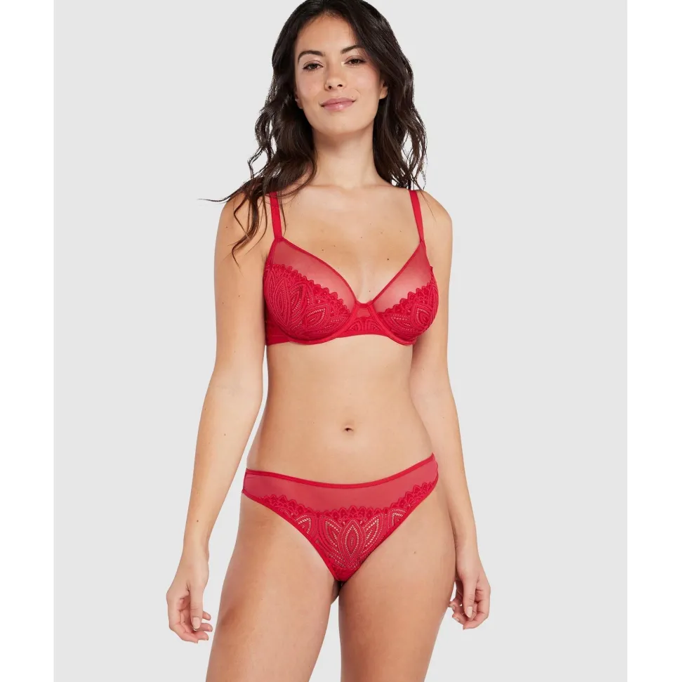 Buy Lisa High Cut Brazilian Lace Brief-Crimson