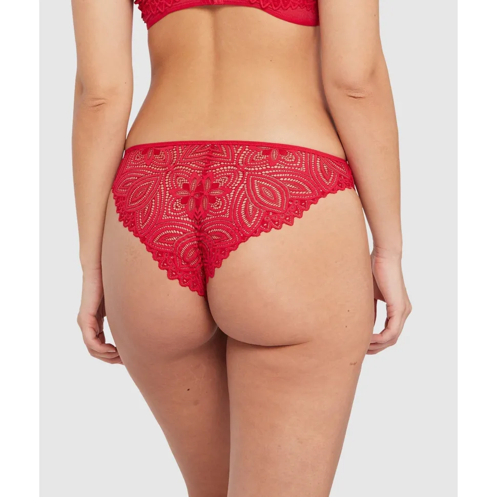 Buy Lisa High Cut Brazilian Lace Brief-Crimson
