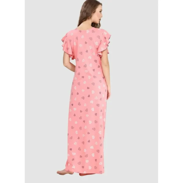 Buy Long Ruffle Sleeve Heart Print Pure Cotton Nighty-Peach