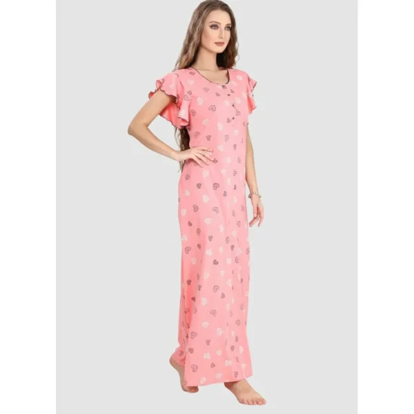 Buy Long Ruffle Sleeve Heart Print Pure Cotton Nighty-Peach