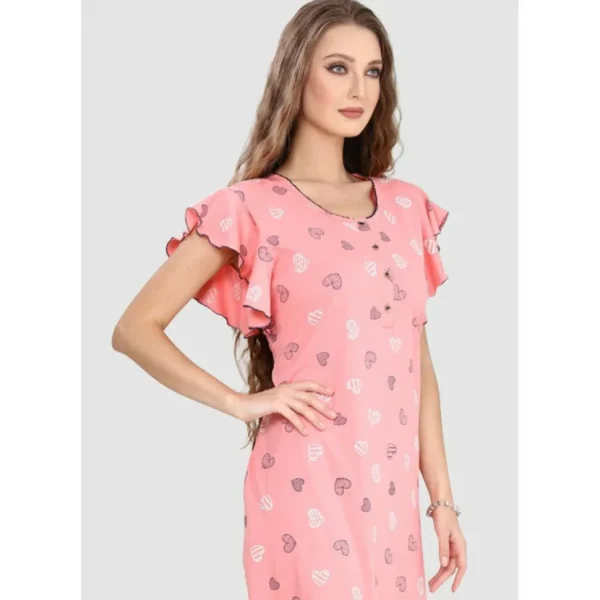 Buy Long Ruffle Sleeve Heart Print Pure Cotton Nighty-Peach