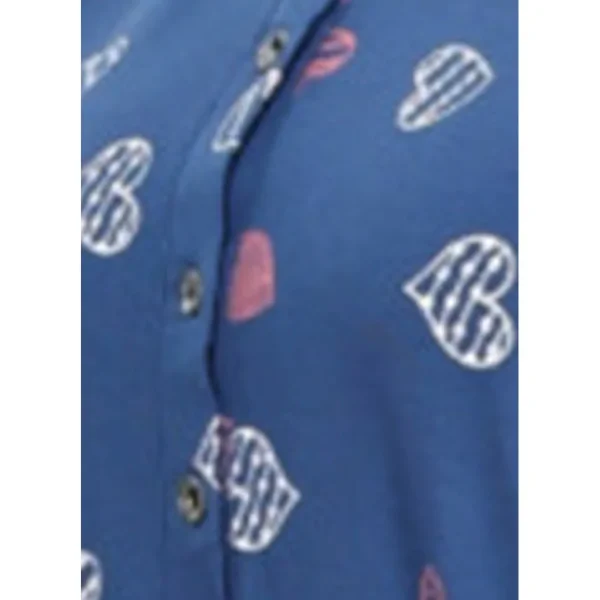 Buy Long Ruffle Sleeve Heart Print Pure Cotton Nighty-Blue