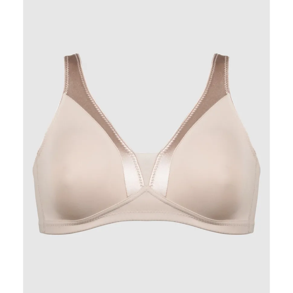 Buy Moulded Soft Cup Wirefree Bra With Satin Trim-Light Beige