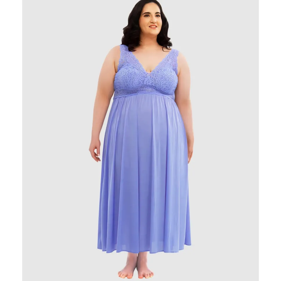 Buy Plus Size Long Sleeveless Lace & Nylon Nightgown