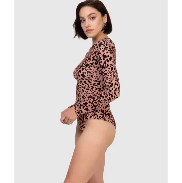 Buy Printed Viscose Boat Neck Long Sleeve Bodysuit