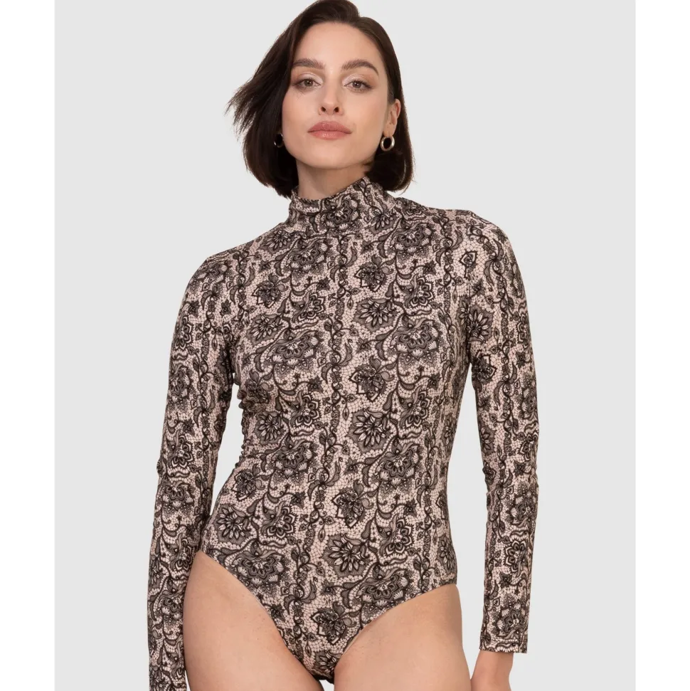 Buy Printed Viscose Rollneck Long Sleeve Bodysuit