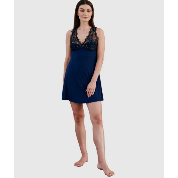 Buy Short Viscose & Lace Nightie with Bust Support