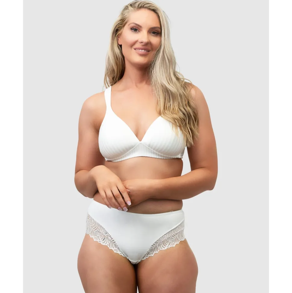 Buy The Friday Sustainable Lace Trim Brief-Ecru