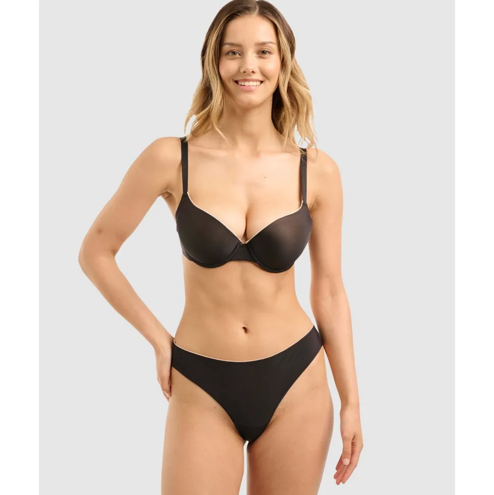 Buy Unseen No Show Brazilian Style High Cut Tanga Brief-Black-Blush