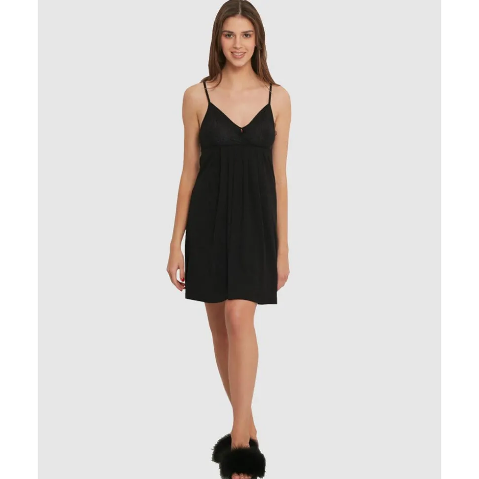 Buy Viscose & Lace Thin Strap Short Chemise Nightdress