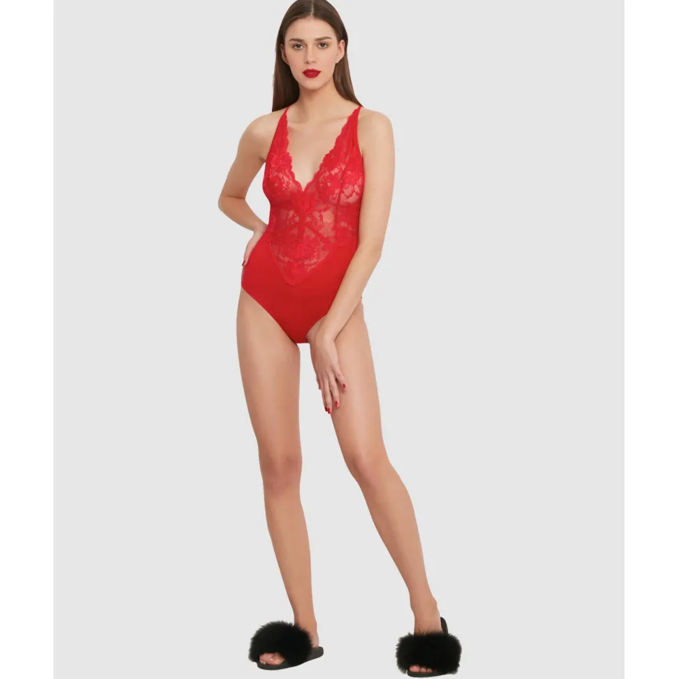 Buy Viscose & Sheer Lace Lingerie Bodysuit
